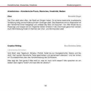 Arbeitskreise - Künstlerische Praxis, Musisches, Kreativität, Medien