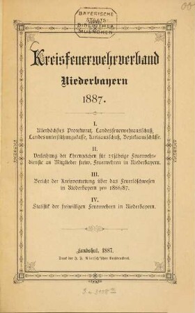 Jahres-Bericht des Kreis-Feuerwehr-Verbandes Niederbayern. 1887