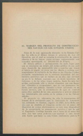 Al margen del proyecto de construcciones navales en los Estados Unidos