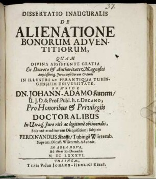 Dissertatio Inauguralis De Alienatione Bonorum Adventitiorum