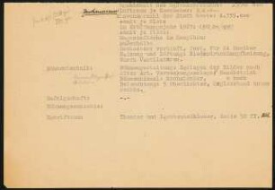 Theater am Kurfürstendamm, Berlin: Schriftstück zum Fragebogen für das Handbuch »Das Deutsche Theater«