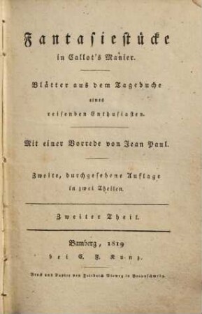 Fantasiestücke in Callot's Manier : Blätter aus dem Tagebuche eines reisenden Enthusiasten, 2