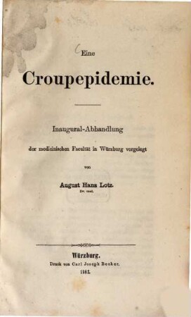 Eine Croupepidemie : Inaug. Abh.