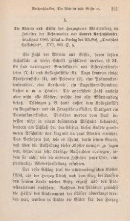 331-333 [Rezension] Rothenhäusler, Konrad, Die Abteien und Stifte des Herzogthums Württemberg im Zeitalter der Reformation