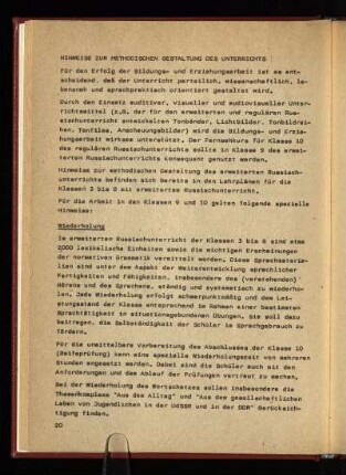 Hinweise zur methodischen Gestaltung des Unterrichts