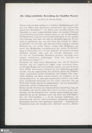 Die frühgeschichtliche Besiedelung der Stadtflur Wurzen