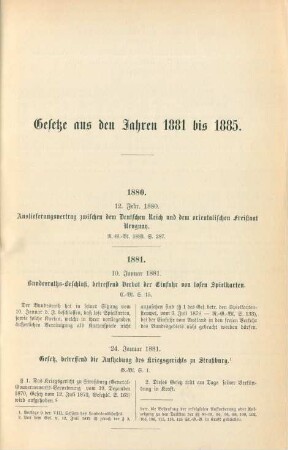 Gesetze aus den Jahren 1881 bis 1885