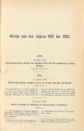 Gesetze aus den Jahren 1881 bis 1885