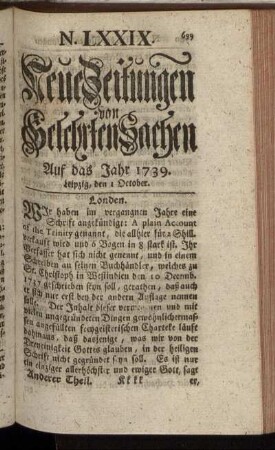 N. LXXIX. Leipzig, den I October. - N. LXXXVII. Leipzig, den 29 October.