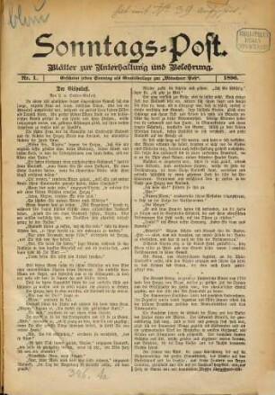 Sonntags-Post : Blätter zur Unterhaltung und Belehrung. 1896