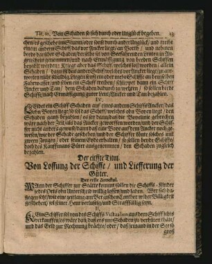 Der eilffte Titul. Von Lossung der Schiffe / und Liefferung der Güter