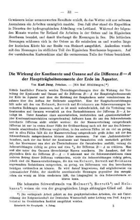 Die Wirkung der Kontinente und Ozeane auf die Differenz B - A der Hauptträgheitsmomente der Erde im Äquator