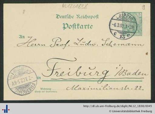 Postkarte von Theodor Fritsch vom 06.03.1902.