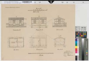 Entwurf zu einem Aufenthaltsgebäude auf Bahnhof ... Ansichten, Grundrisse, Schnitte [2 Exemplare], M. 1:50