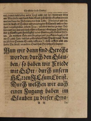 Leich-Text/ welcher geschrieben ist von Paulo nach Rom in solchen Seinem Sendbrieffe am V, dem ersten und andern Versicul/ in unserer Deutschen Sprache also lautend: