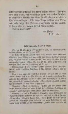Oehlenschläger, Adam Gottlob