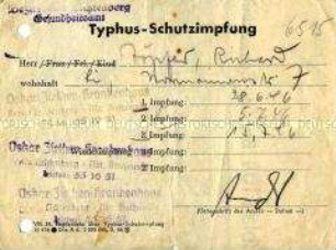 Bescheinigung über eine Typhus-Schutzimpfung