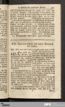 XX. Von dem rechten und weisen Gebrauch des Lebens.