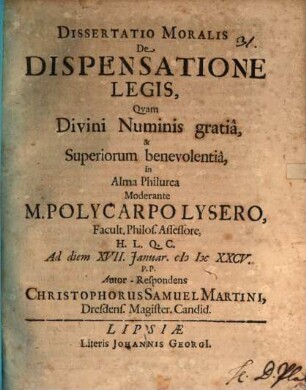 Diss. ... de dispensatione legis