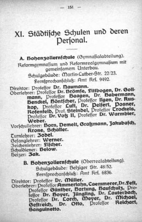 XI. Städtische Schulen und deren Personal