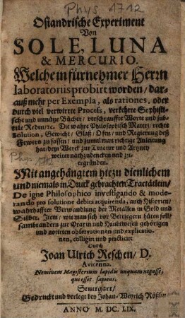 Osiandrische Experiment Von Sole, Luna & Mercurio