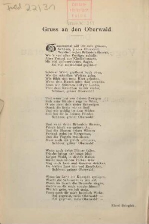 Gruss an den Oberwald [Gedicht]. Elard Briegleb.