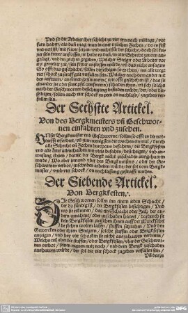 Der Siebende Artickel. Von Bergkfesten.
