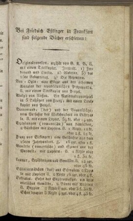 Bei Friedrich Eßlinger in Frankfurt sind folgende Bücher erschienen:...