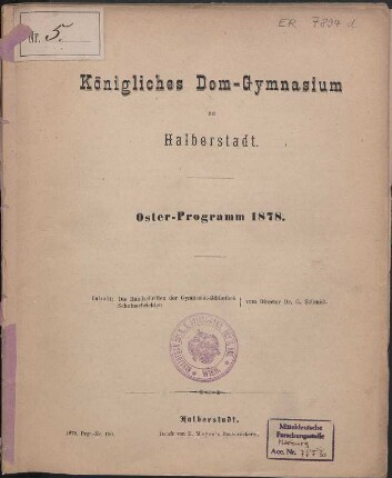Die Handschriften der Gymnasial-Bibliothek. Teil 1