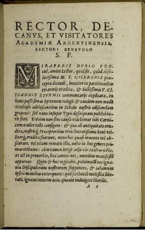 Rector, Decanvs, et Visitatores Academiæ Argentinensis, ... - Præfatio