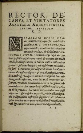 Rector, Decanvs, et Visitatores Academiæ Argentinensis, ... - Præfatio