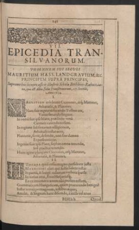 VII. Epicedia Transilvanorum.