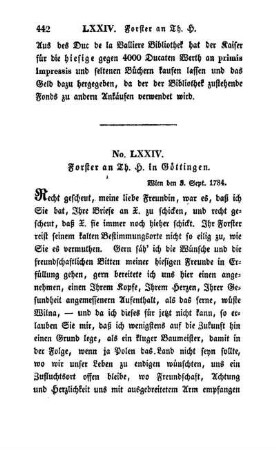 No. LXXIV. Forster an Th. H. in Göttingen