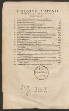 Librorum Antonii Fumanelli Veronensis, Medici Catalogus.