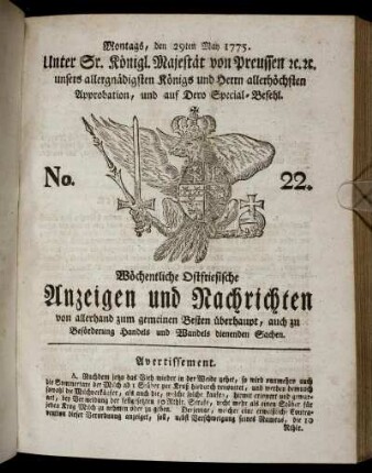 No. 22. Montags, den 29ten May 1775