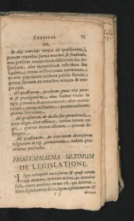 Progymnasma Ultimum. De Legislatione.