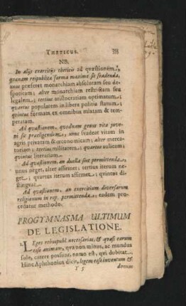 Progymnasma Ultimum. De Legislatione.