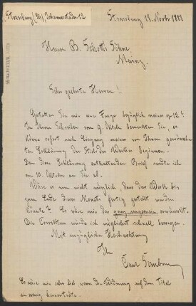 Brief an B. Schott's Söhne : 18.11.1888