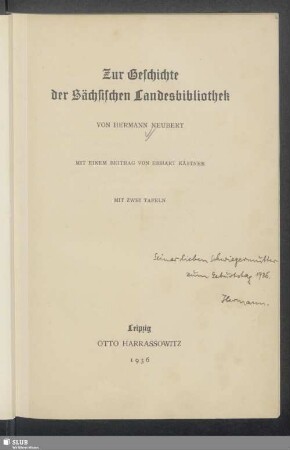 Zur Geschichte der Sächsischen Landesbibliothek