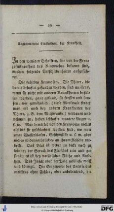 Angenommene Eintheilung der Krankheit.