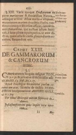 Caput XXIII. De Gammarorum & Cancrorum aetate.