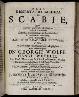 Dissertatio Medica De Scabie