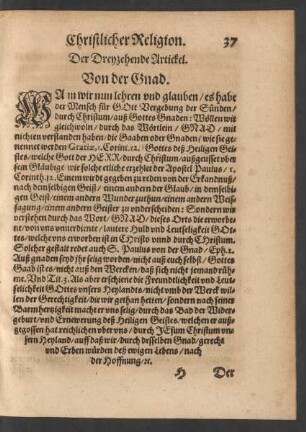 Der Dreyzehende Artickel. Von der Gnad.