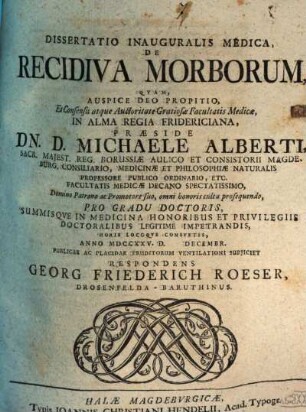 Diss. inaug. med. de recidiva morborum