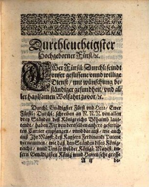 Antwortschreiben der Böhaimischen Ständt an Ihr Fürstl. Durchl. Maximilian Hertz. in Bayrn d. d. 30. Aug. 1620