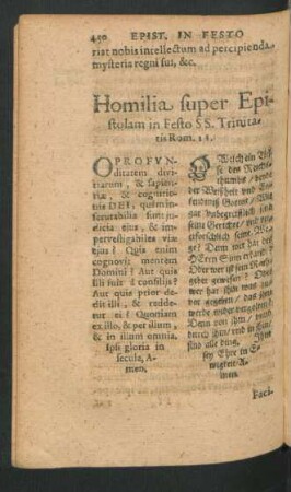 Homilia super Epistolam in Festo SS. Trinitatis - I. - XVIII. post Trinitatis.