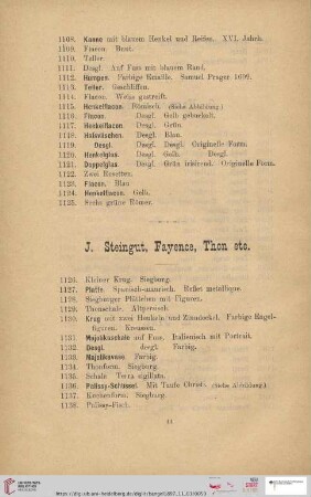 J. Steingut, Fayencen, Thon etc. (Nr. 44-1182)
