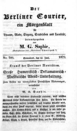 No. 709., Sonnabend, den 13. Juni 1829