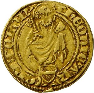 Goldgulden des Kölner Erzbischofs Dietrich von Moers mit Darstellung des Heiligen Petrus
