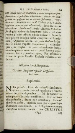 Assertio specialis quarta. [...] rejecit Leipsanolatriam.